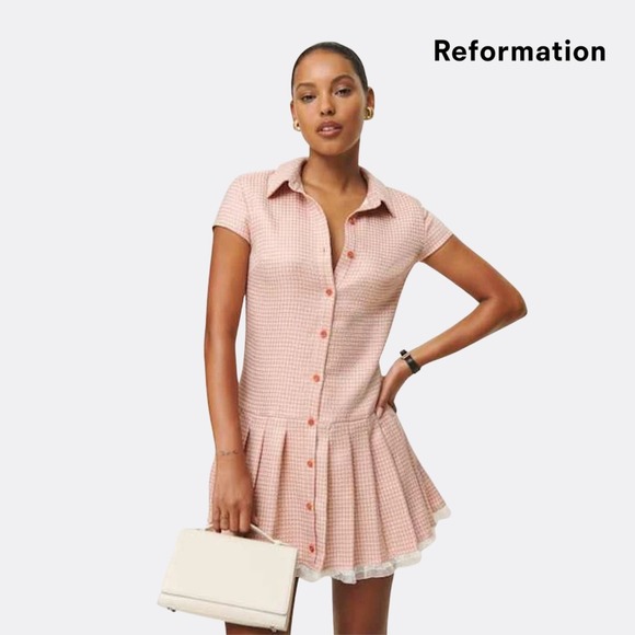 Reformation Dresses & Skirts - Reformation Effie Dress – Peach Check – Size 8 – NWT – Button Front Mini Dress